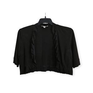 Studio I Black Lightweight Jacket Cropped Stretchy Ruffle Trim Size 12